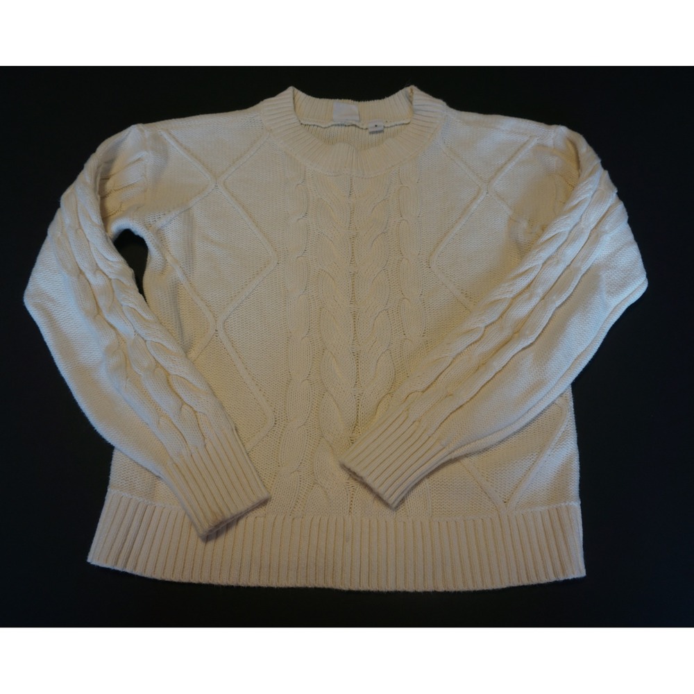 Gap Kids Cream Cable Knit Sweater Size M 8-9 White Cotton Crewneck Pullover